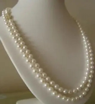 Nemokamas pristatymas karšto pardavimo Moterų Nuotakos Vestuvių Papuošalai >>7-8 MM Baltos spalvos Gėlavandenių Perlų Vėrinį 90 cm