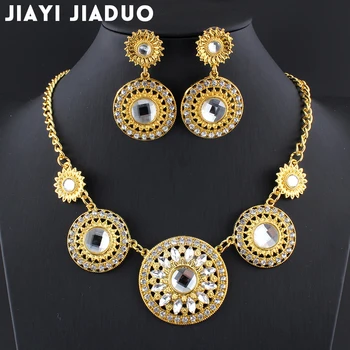 Jiayijiaduo Nuotakos populiarus Indijos vestuvių papuošalai rinkiniai moterims, Aukso/Sidabro spalvos Karoliai, auskarai, Komplektai 2017 juvelyriniai dirbiniai