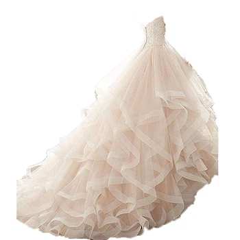 Stebėjimo Nėrinių Brangioji Vestuvių Audinio Suknelė Su Maivymasis Purus Raukiniai Balta Nuotakos Suknelė Prabanga Princesė