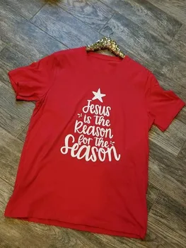 Jėzus yra priežastis, dėl Sezonas Kalėdų citata marškinėliai trumpomis rankovėmis Krikščionių pilka t marškinėliai, Unisex mados Grafinis marškinėliai