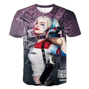 Naujas įdomus moterų klounas T-shirt vyrai ir moterys, marškinėliai, topai 3D Harajuku animacinių filmų Harley Quinn T-shirt savižudybė marškinėliai