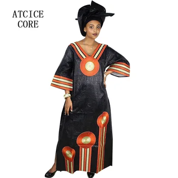 Afrikos ilgos suknelės heidi bazin riche medžiaga medvilnė, spausdinta medžiaga, siuvinėjimo dizaino suknelė LA074#