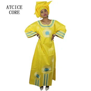 Afrikos ilgos suknelės heidi bazin riche medžiaga medvilnė, spausdinta medžiaga, siuvinėjimo dizaino suknelė LA074#
