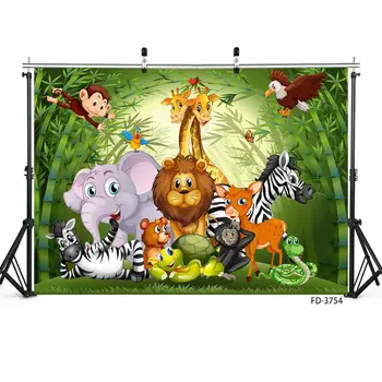 Animacinių Filmų Gyvūnų Laukinių Safari Džiunglių Tema Gimtadienio Reklama Fone Dekoro Baby Shower Vaikas Plakato Fonas Foto Studija Prop