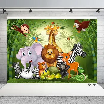 Animacinių Filmų Gyvūnų Laukinių Safari Džiunglių Tema Gimtadienio Reklama Fone Dekoro Baby Shower Vaikas Plakato Fonas Foto Studija Prop