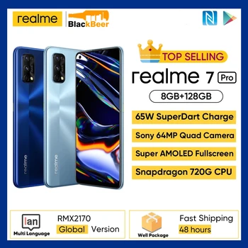 Realme 7 Pro 7pro 6.4 colių 4G MobilePhone Snapgragon 720G Žaidimų mobilusis telefonas, 8GB 128GB 