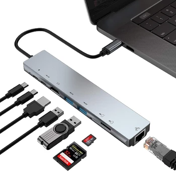 8in1 Tipas-C-HDMI, RJ45 USB3.0 SD PD Greito Įkrovimo Docking Station) Nešiojamąjį kompiuterį 