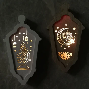 Ramadanas LED Šviesos Pakabukas Amatų Medinis Pakabukas Šviesos Mubarakas Festivalis Žibinto Formos Dekoratyvinės Šviesos Islamo Musulmonų Dekoro Šviesos
