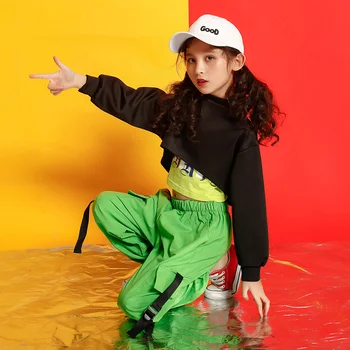 Vaikams Hip Hop Drabužių Komplektus Džiazo Šokio Kostiumas Mergaitėms Apkarpytos Palaidinukė Viršuje Marškinėliai Jogger Kelnes Pramoginiai Šokiai Streetwear