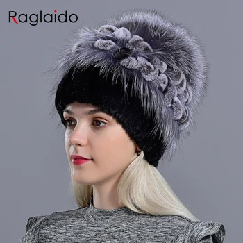 Moterų natūralaus audinės kailio kepurę fox pompom triušis gėles, stilingas, šiltas mados mergaičių nekilnojamojo kailių žiemos skrybėlę megzti