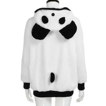 Panda Hoodie Minkštas Mielas Puloveriai Moterims Lolita Šiltu Vilnos Hoodies Žiemos Lokys Ausies Pliušinis Viršutiniai drabužiai Zip-up Pocket Kailis Palaidinukė