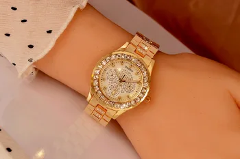 2017 Naujas Moterų kalnų krištolas Laikrodžiai kvarco plieno rose gold Lady Suknelė laikrodžiai big diamond top brand laikrodžio apyrankė