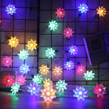 Thrisdar baterijomis, LED Lotoso Gėlė, Styginių Žibintai 5M 40LED Kalėdų Pasakos Girliandą Šviesos Vestuves Sodo Terasa