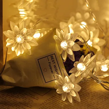 Thrisdar baterijomis, LED Lotoso Gėlė, Styginių Žibintai 5M 40LED Kalėdų Pasakos Girliandą Šviesos Vestuves Sodo Terasa