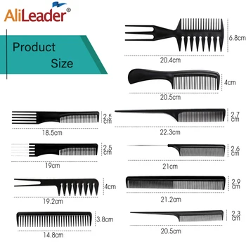 Alileader 10vnt/Set Pro Salonas Plaukų Šukos Rinkiniai Kirpykla Plaukų Cuting Šukos Teptuku Carton Anti-Static Juodas Salonas Plaukų Formavimo Priemonės