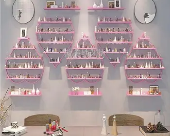 Šviesos prabanga manikiūro sienos lentynos kosmetikos laikymo lentynos nagų aliejus, klijai rodo, daugiasluoksnės tinkamumo dėvėti nagų aliejus dėvėti rožinės