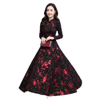 2020 M. Kinijos Stiliaus Cheongsam Rudens Dress Plius Dydis Derliaus Mezgimo Medvilnės Ilgomis Rankovėmis 