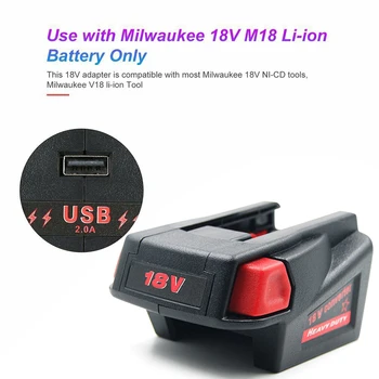 Baterijos Adapteris Keitiklis su USB Įkrovimo Milwaukee M18 18V Li-ion Baterijos Milwaukee V18 48-11-1830 Baterija