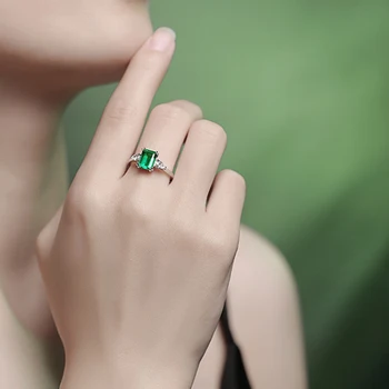 OEKDFN 925 Sterlingas Sidabro Žiedas Moterims Smaragdas Sukurta Moissanite Akmuo Vestuvių Smaragdas Iškirpti Sužadėtuvių Žiedai Smulkūs Papuošalai