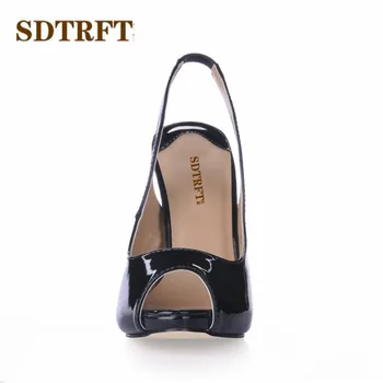 SDTRFT Stiletto Crossdresser batus moteris 11cm ploni kulniukai siurbliai Slingback Ponios zapatos mujer Vasaros Peep Tne Sandalai Plius:35-43