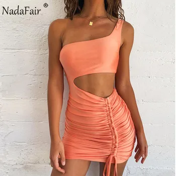 Nadafair Mini Bodycon Vasaros Suknelė Moterų Klubo Tuščiaviduriai Iš Ruched Backless Oranžinė Balta Juoda Šalis Tvarstis Moterys Seksualios Suknelės