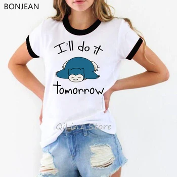 Snorlax aš tai padaryti Rytoj Citata marškinėlius moterims gyvūnų spausdinti juokinga t marškinėliai balti vasarą viršų moteriška t-shirt grafikos tees drabužiai