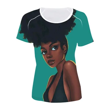 WHEREISART Afro Lady Grafinis T Marškinėliai Feminizmo Tees Black Queen Mergina Galia Šūkis Marškinėliai Moterims Melanino marškinėlius Streetwear Viršūnės