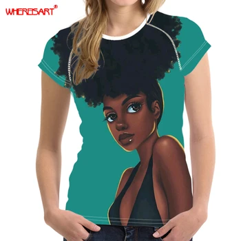 WHEREISART Afro Lady Grafinis T Marškinėliai Feminizmo Tees Black Queen Mergina Galia Šūkis Marškinėliai Moterims Melanino marškinėlius Streetwear Viršūnės