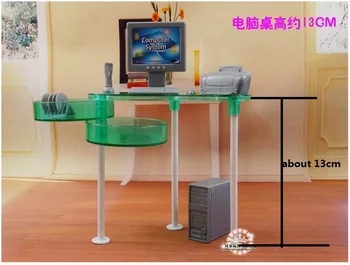 Originali biuro kompiuterio barbie stalas doll house baldai 1/6 bjd doll house stalo kėdės nešiojamas kambario aksesuarų, žaislų rinkinys