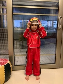 Raudona lenktynininkas kostiumas vaikams lenktynių automobilio vairuotojas kostiumas helovyno cosplay kostiumai žaidimas cosplay