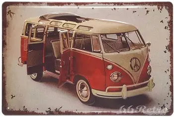 Raudona Volkswagen Van Retro Iškilumo Metalinės Skardos Pasirašyti Sienos Dekoratyvinis Pasirašyti Plakatas Lenta Kambarį Miegamojo Sienų Dekoras Metalo Plakatai