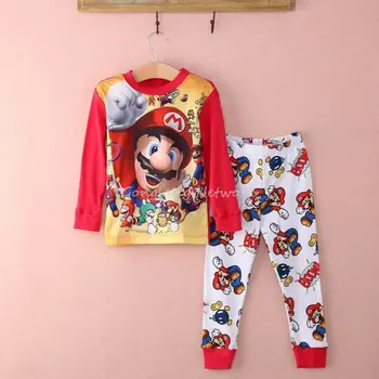 Nuo 1 iki 7 Metų Bamblys Vaikams, Kūdikių Berniukų, Super Mario Sleepwear naktiniai drabužiai PJs Pižama Pižamos Komplektas