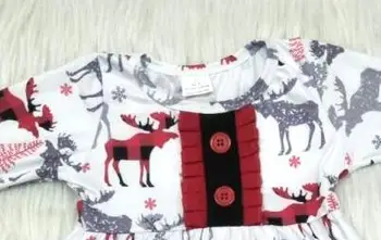 Naujas atvykimo elnias patten kūdikių mergaitėms ilgomis rankovėmis suknelė kalėdų pledas suknelės vaikams boutique vaikų drabužių didmeninės gxj