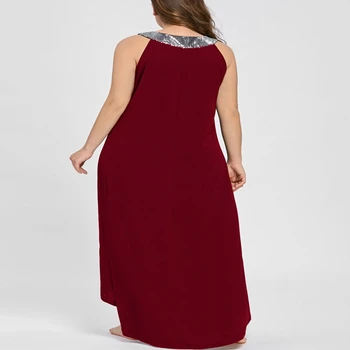 Vasaros didelis dydis 2XL-6XL ilgas berankovis seksualus karoliukai apvalios kaklo vientisos spalvos prarasti atsitiktinis moterų suknelė