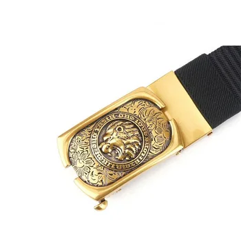 SupSindy Vyro nailono diržas prabanga aukso Liūtai metalo automatinė sagtis dekoruotos Drobės, Diržai vyrų mados džinsus Juostos juodas vyras dirželis