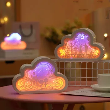 Creative 3D Debesų Knyga Drožyba Šviesos USB Miegamojo Lovos Vienaragis Naktį Lempa Namų Puošybai Apšvietimo Vestuvių, Gimtadienio dovana