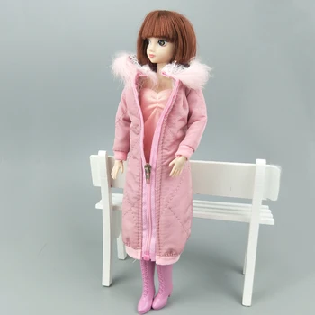 Rožinė Ilga Žiemos Paltai Komplektai Barbie Lėlės Drabužiai Parko Už 1/6 BJD Doll Žiemą Dėvėti Striukė 1:6 Lėlės Priedai Vaikams, Žaislas
