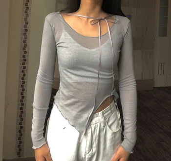 DIRTYLILY Moterų, O-Kaklo Kietas Long Sleeve T-Shirt Atsitiktinis Mados Liesas Seksualus Apkarpyti Viršūnes 2020 M. Rudenį Moterų Slim Tees Streetwear