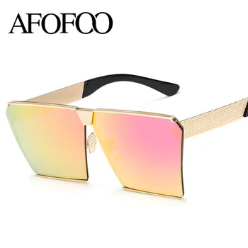 AFOFOO Mados Negabaritinių Akiniai nuo saulės, Metalinis Rėmas Aikštėje Prabangos Prekės ženklo Dizaineris Moterų Veidrodėliai Saulės akiniai Vyrams UV400 Didelis Rėmas Atspalvių