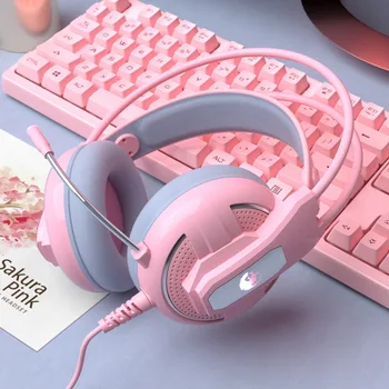 Žaidimų Ausinės Laidinio Mergina Rožinė Stereo Ausinių Triukšmo Atšaukiu Lady Žaidimas Mikrofoną su Ausinėmis, MP3, Telefono PC Nešiojamas Kompiuteris
