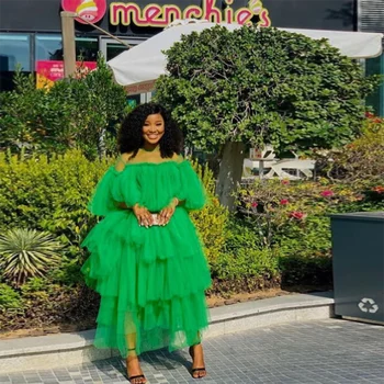 Dviejų Dalių Afrikos Moterų Žalia Ilgai Promenadzie Suknelė Mados Pakopų Tiulio Vakare Šalis Suknelės 2021 Prašmatnus Ilgai Oficialų Suknelė Pagal Užsakymą