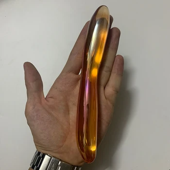 17cm Aukso krištolo dildo Intymių dalykų, Stiklinis analinis kaištis Prostatos Massager G taško massager Aukso skaidraus stiklo dick gaidys