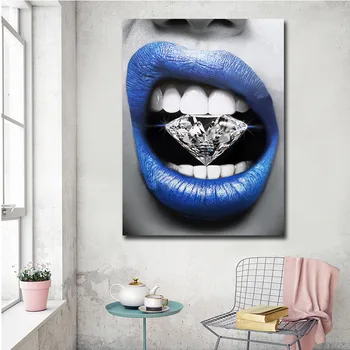Abstraktūs Paveikslai Tapyba,modernus namų dekoro Sienos Menas,Mėlyna seksualus lūpų plakatas spaudinių,dropshipping didmeninė pigūs drobė spausdinama