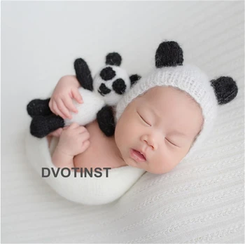 Dvotinst Kūdikių Naujagimių Fotografijos Rekvizitai Panda Fox Hat+Lėlės 2vnt Nustatyti Mezgimo Nėrimo Fotografia Priedai Studija Filmuoja Foto Prop