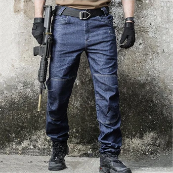 Taktinis SWAT Multi Pocket Džinsinio audinio Kelnės Armijos Kovos Džinsai Vyrams Nešiojami Specialiųjų Pajėgų Lankstus Karinės Džinsai, Ilgos Kelnės