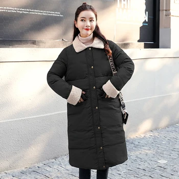 žiemos moteris kietas parko storas ilgas striukes moterų plius dydis pasukite žemyn apykaklės medvilnė paminkštinimas outwear mujer paltai casaco feminino