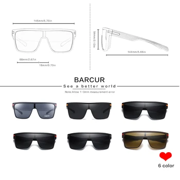 BARCUR Negabaritinių Poliarizuoti Akiniai nuo saulės Vyrams Aikštėje Saulės akiniai Vairavimo Googles gafas oculos de sol