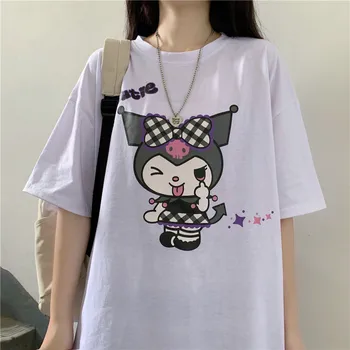 Harajuku animacinių filmų mielas juokingas spausdinti trumpas rankovės Kuromi T-shirt moterims topai Vasaros streetwear O-kaklo saldus mergaičių marškinėliai