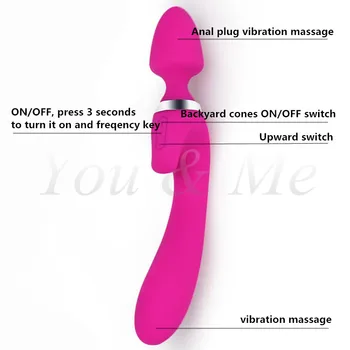 Dual AV Vibratoriai Sekso Žaislai Moteris USB Įkrovimo Magic Wand Massager G-Spot Vibruojantis Dildo Analinis Vibratorius Suaugusiųjų Sekso Produktas