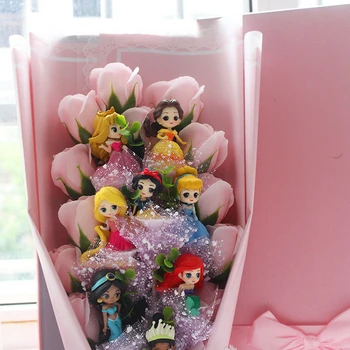 Kawaii Princesė Pvc Lėlės Modelio Žaislas Gėlių Puokštė Sniego Karalienė Su Dirbtinės Gėlės Baigimo/Gimtadienio/Valentino Dovanos Vaikas